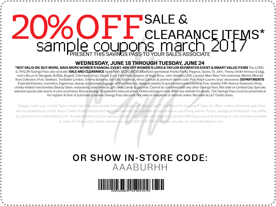 Printable Coupons 2018 Lord & Taylor Coupons
