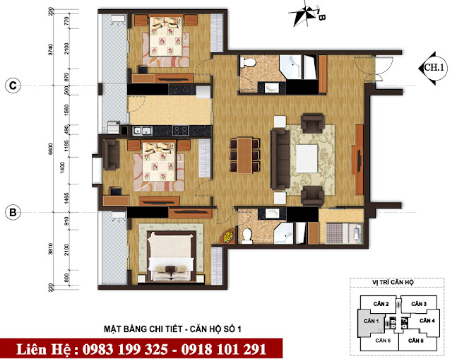 chung cư đội cấn thiết kế căn hộ 01