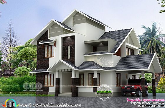 4 bedroom 2120 sq-ft sloping roof home plan