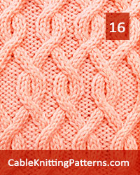 Cable Knitting 16. Multiple of 8 stitches, plus 4. Techniques used: 2/2 right cross, 2/2 left cross, 2/1 right purl cross, 2/1 left purl cross.