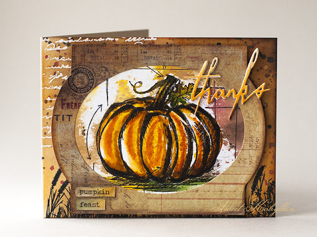 Thanksgiving Card with Pumpkin Sketch from Tim Holtz by Sweet Kobylkin