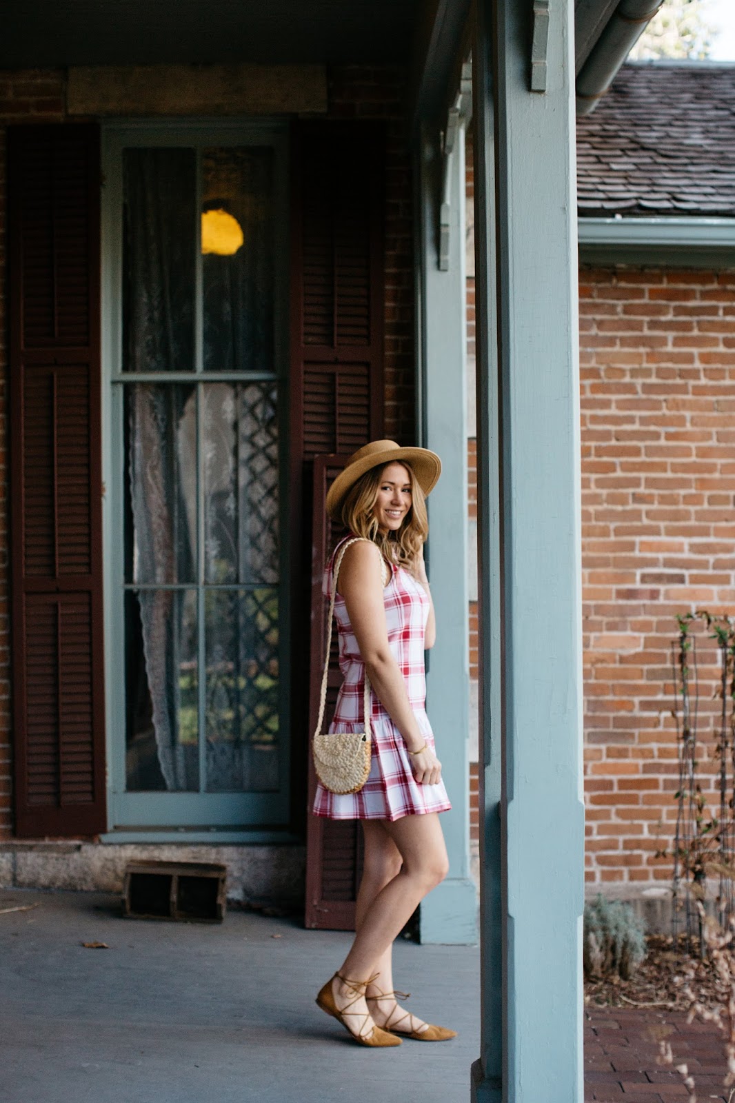 Red Check Dress With Boater Hat