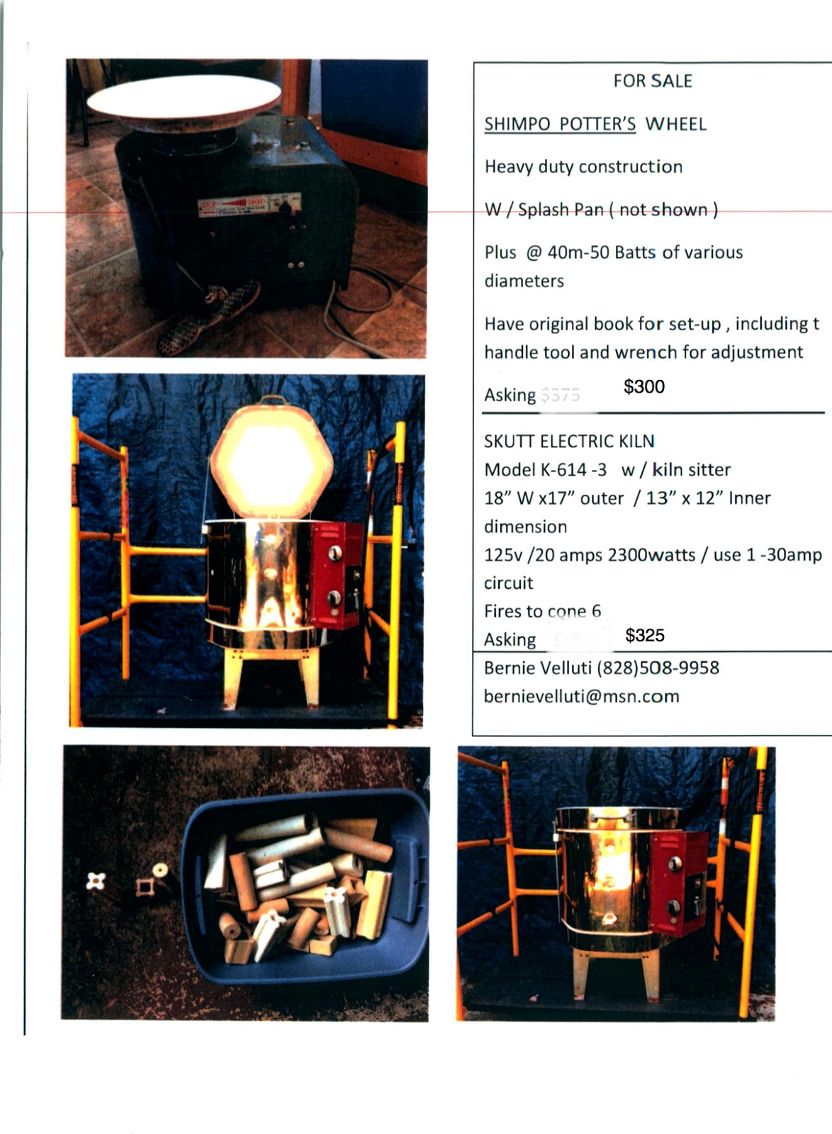 Pottery wheel and kilns for sale in Sylva, North Carolina