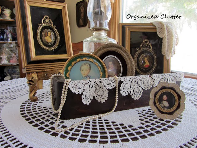 Victorian Lady Portraits In A Sewing Machine Drawer www.organizedclutterqueen.blogspot.com
