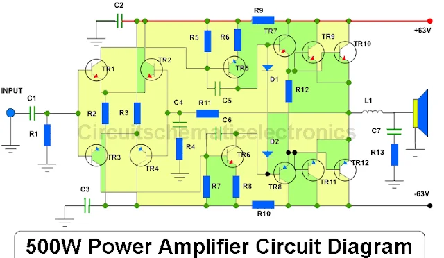 500W Power Amplifier Circuit Diagram