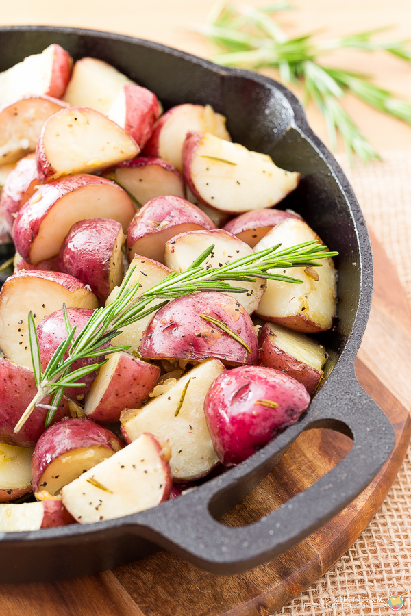 Skillet Roasted Potatoes with Rosemary Cooking on the Front Burner