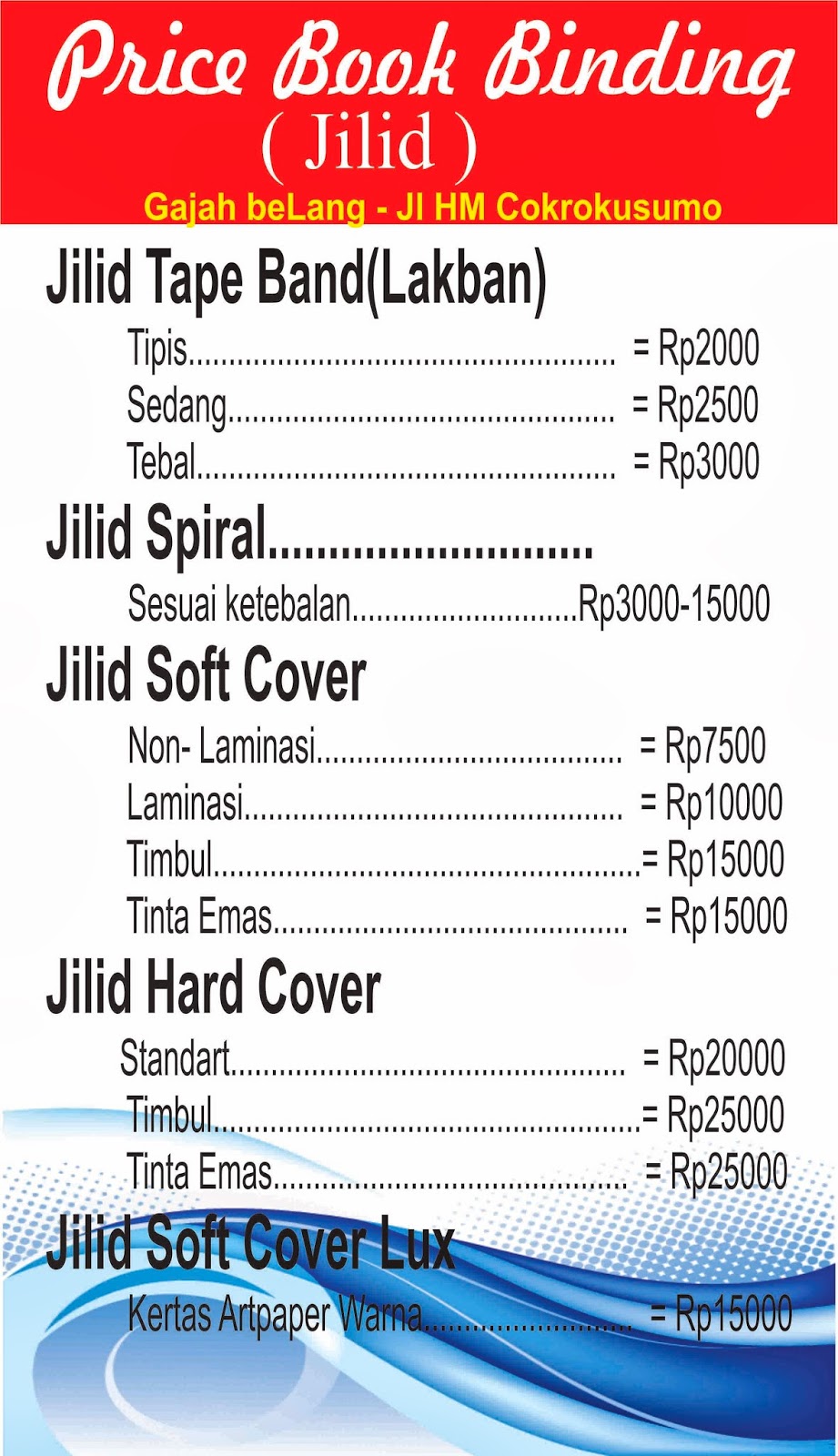 Price list Book Binding (Jilid) Gajah beLanG