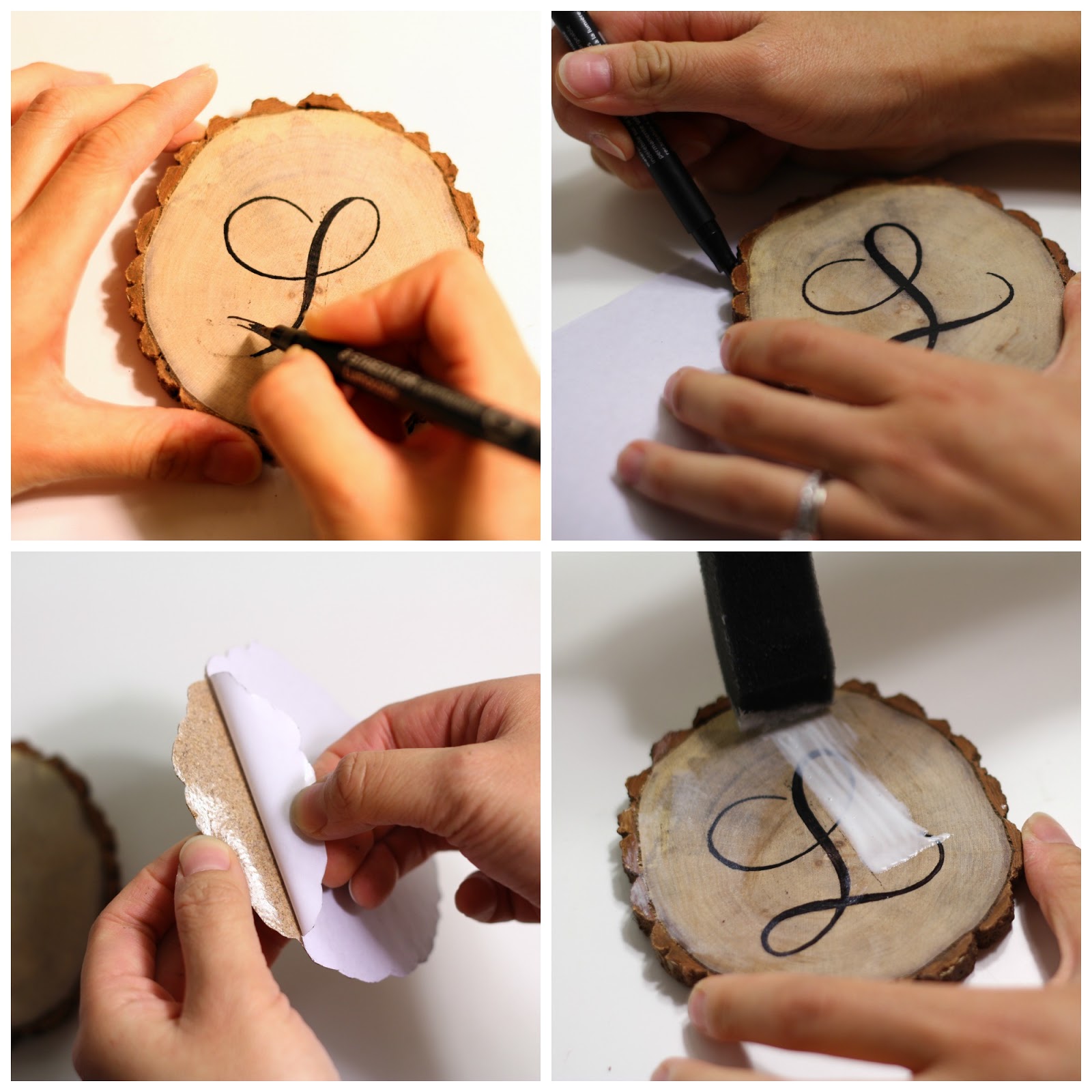 DoLeeNoted DIY Tutorial Wood Branch Slice Monogrammed Coasters