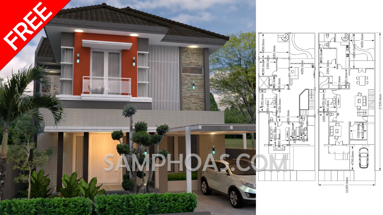 Sketchup Home Design 3d 11x27m With 4 Bedrooms House Plan Map