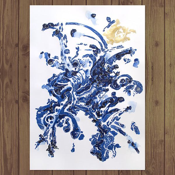 Photo of Kostas Gogas' Artwork Gold and Blue Abstract