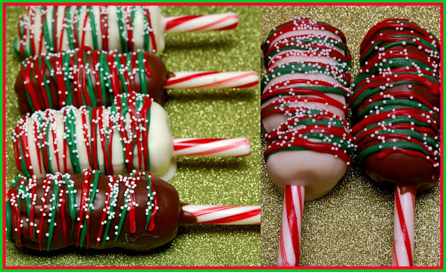 CHOCOLATE DIPPED MARSHMALLOWS ON CANDY CANES