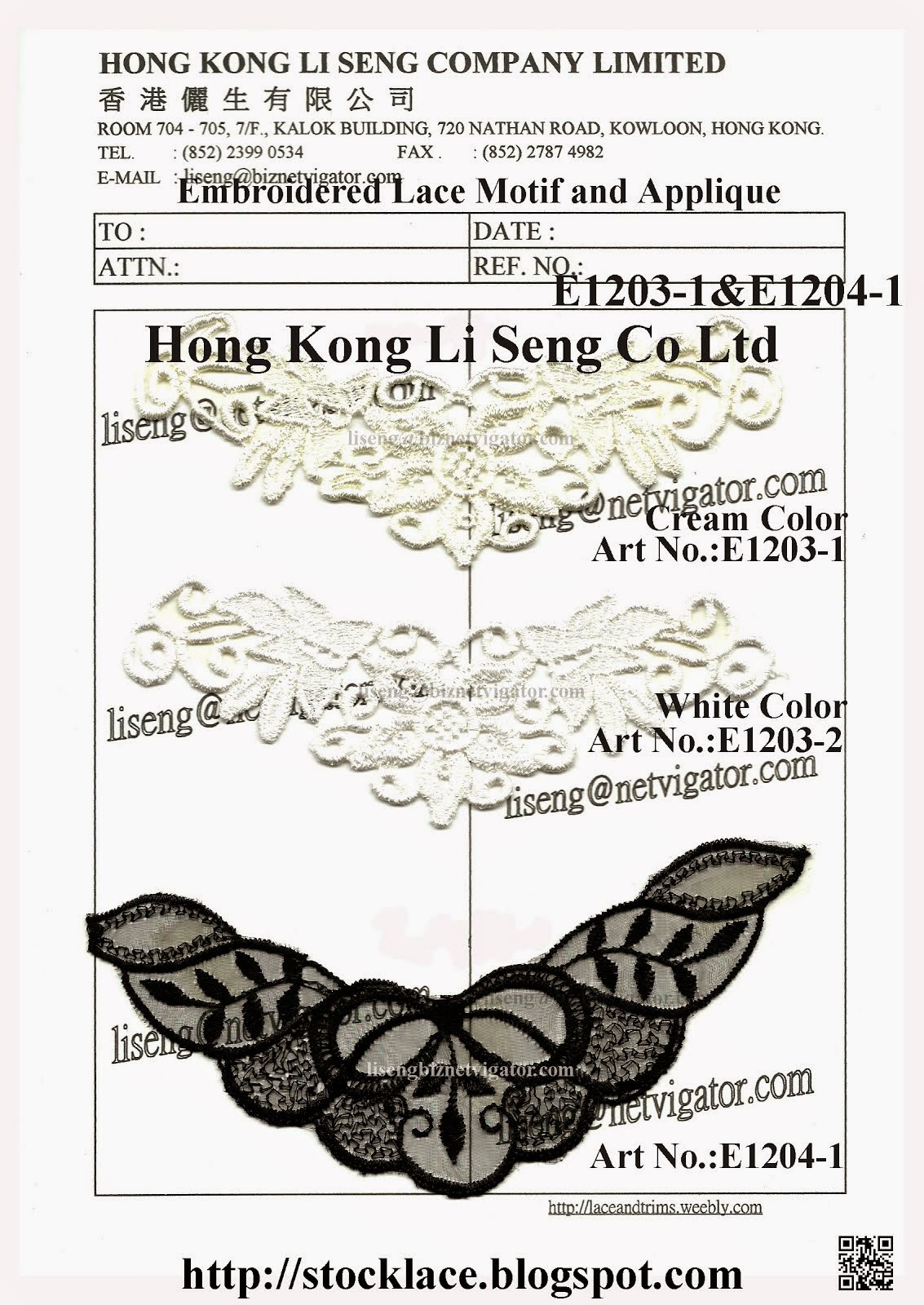 Small Order for stocklot Lace Motif and Applique Manufacturer - Hong Kong Li Seng Co Ltd