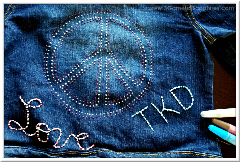 3 & 2 Sapphires Craft with Glitter Fabric Paint Pens on Denim