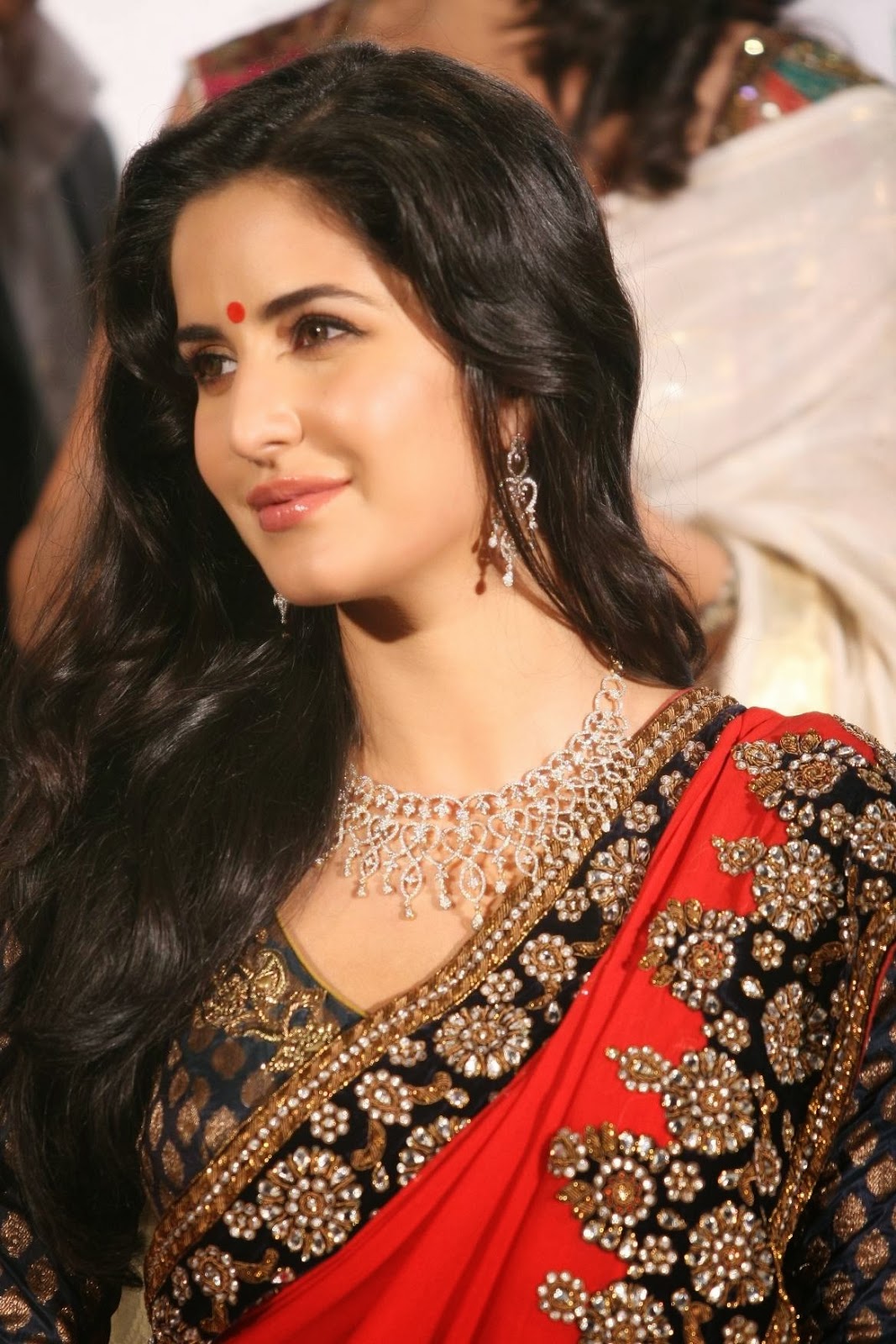 Hot Looking Face Photos Of Katrina Kaif In Red Saree