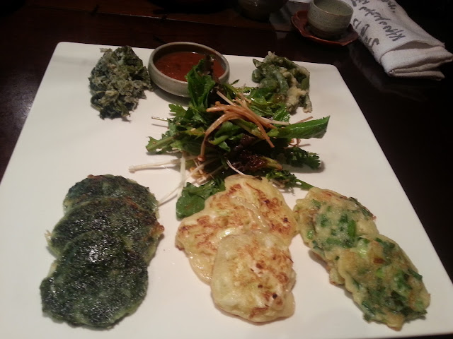 different kinds of veggie pancakes in Sanchon