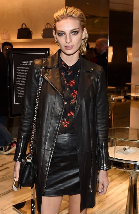 Lovely Ladies in Leather: Rose Smith in a leather jacket & mini-skirt