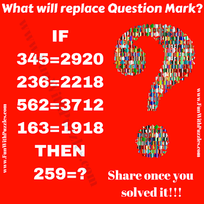 This is tough mind blowing Mathematical question for teens. In this Maths Question, your challenge is find the value of missing number which will replace the question mark in the given puzzle picture.