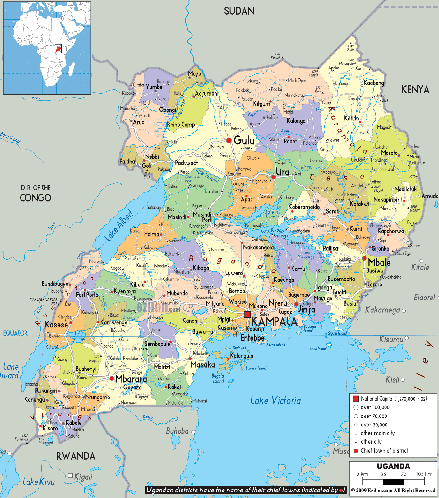 Uganda - Geografiske Kort over Uganda