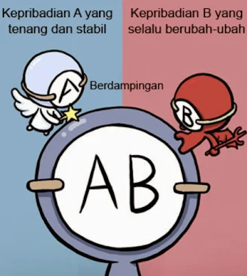 Kepribadian golongan darah AB itu Gabungan dari A dan B