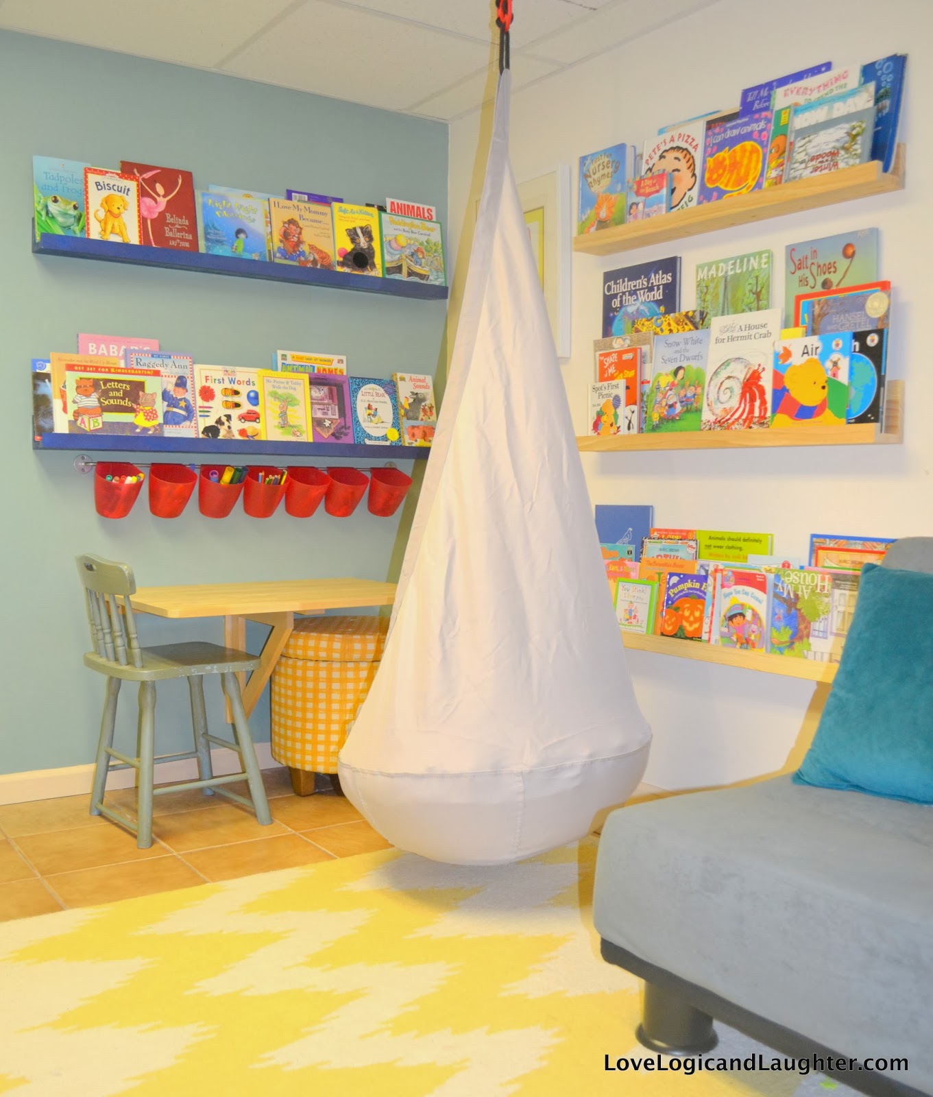 Reading Nook, Swing And Art Wall In The Playroom Logic & Laugh