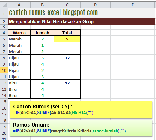 Contoh Rumus Excel Praktis Rumus Penjumlahan Berdasarkan Grup