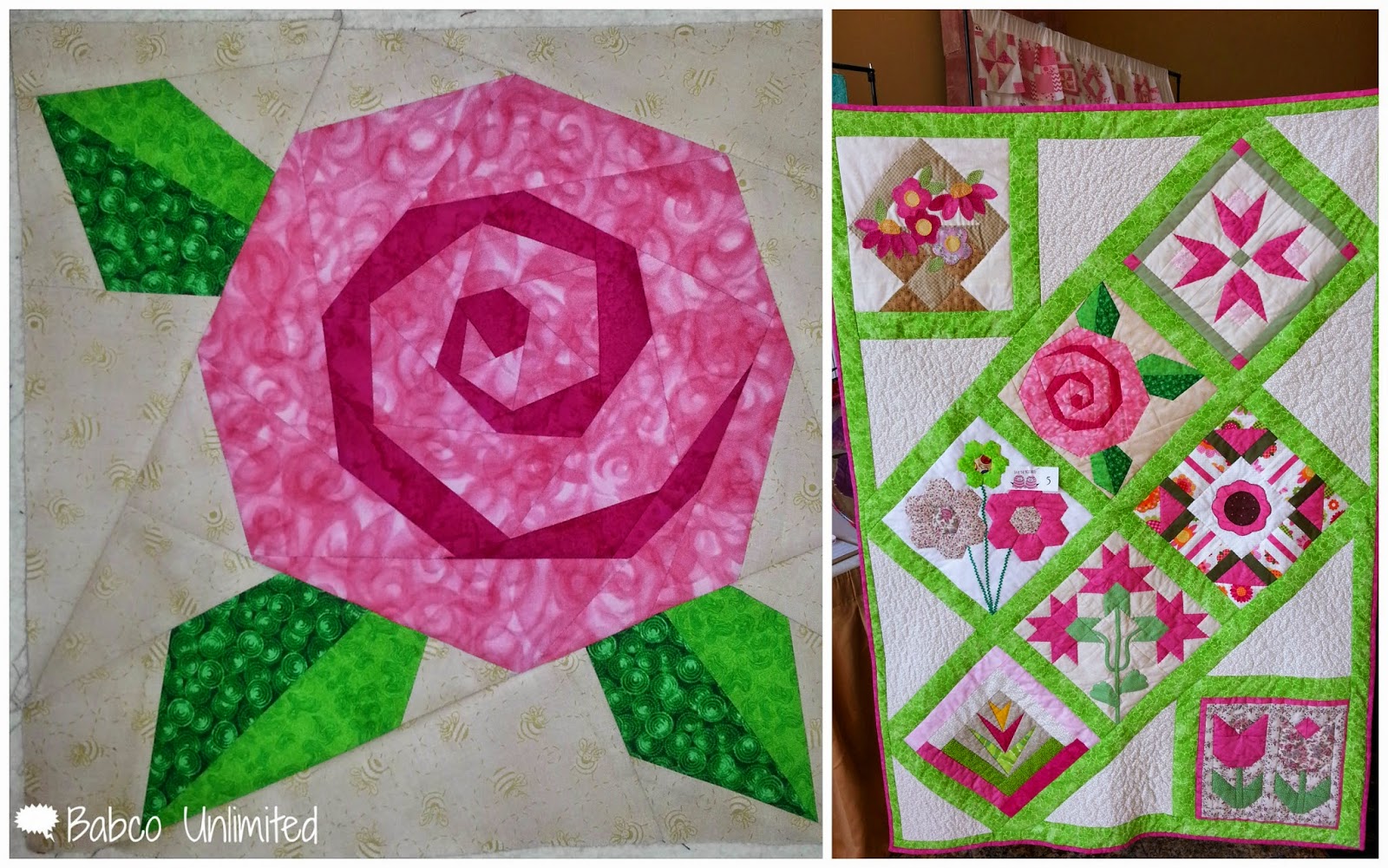 BabcoUnlimited.blogspot.com - Pink Block Challenge, Flower Quilt Block