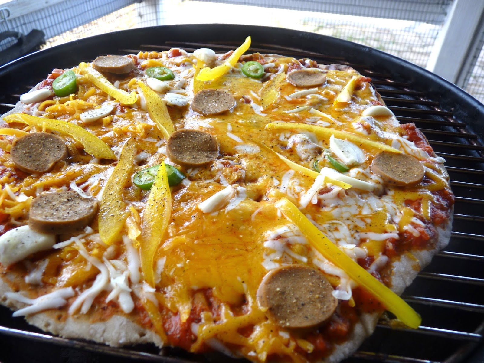 Vegan BBQ Tofurky 3 Cheese Pizza with Yellow Bell Peppers Garlic and
