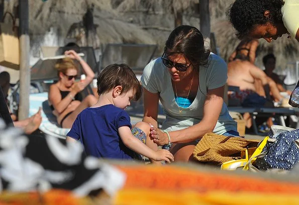 Charlotte Casiraghi and son, Raphaël Casiraghi Elmaleh on the beach in Tuscany, holiday