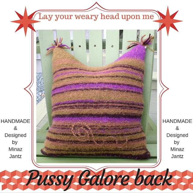 BACK Felted Knit Pillow: Pussy Galore by Minaz Jantz