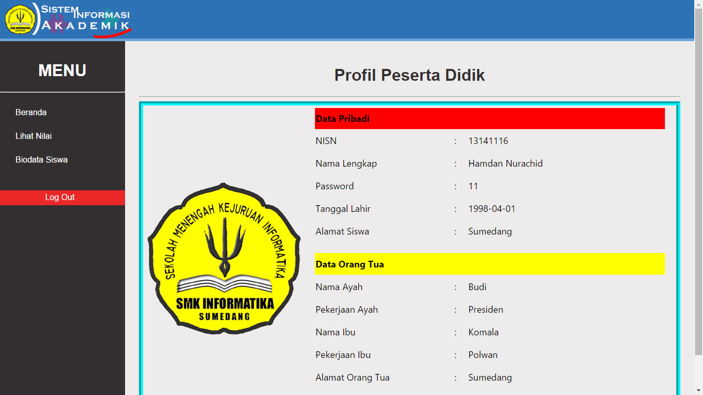 CONTOH TAMPILAN WEB PENILAIAN SISWA | nurachid.com