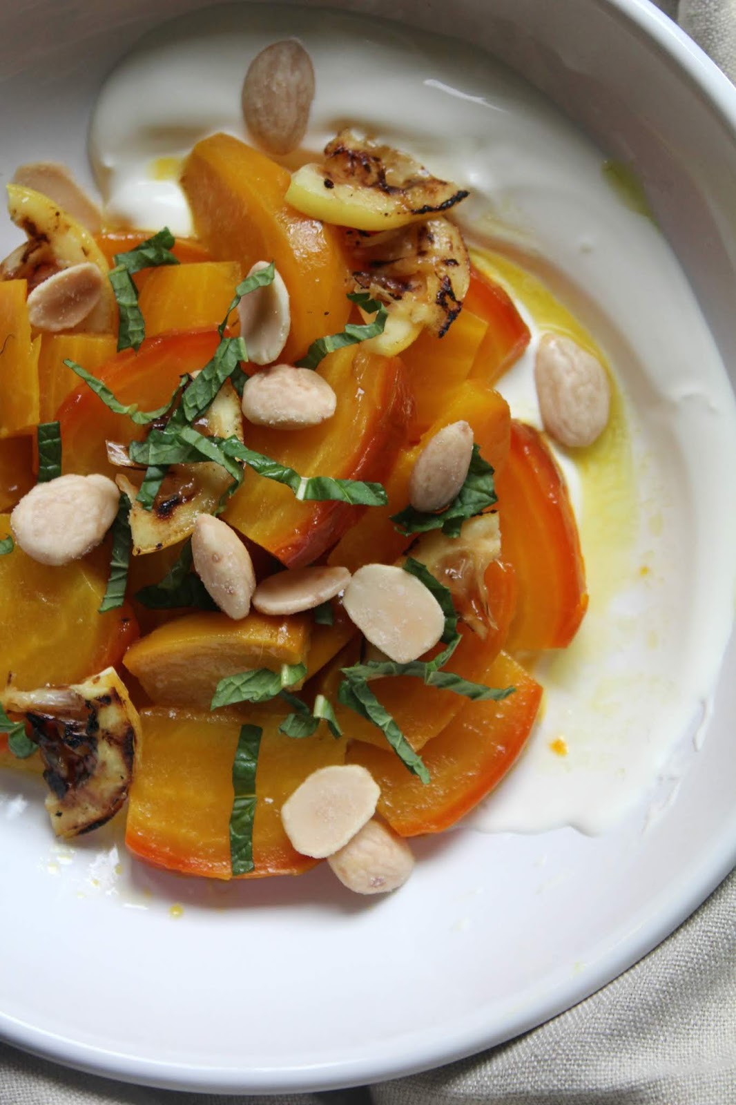 Authentic Suburban Gourmet Roasted Golden Beet Salad with Grilled Lemons