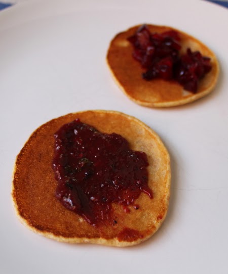 Cornmeal pancakes with fresh cherry plums
