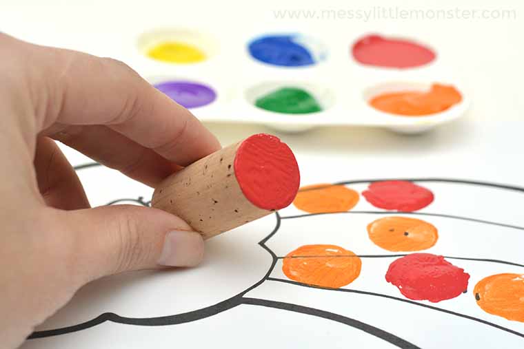 Easy Rainbow Craft for Kids Rainbow Cork Painting Project Messy