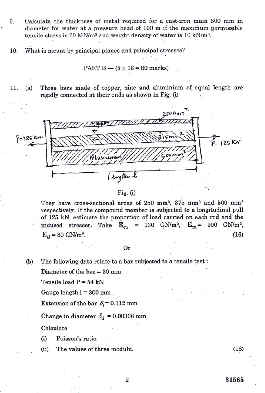 ME2254 Strength of Materials Nov Dec 2013 Question Paper University