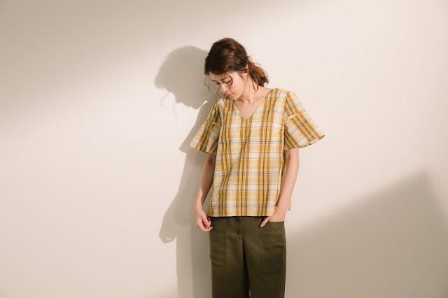 借物生活V領格紋美背上衣-黃格紋