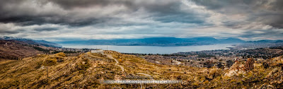 Extremely wide angle panorama image showing Lake Okanagan and more of the Okanagan Valley overlooking Kelowna, by Chris Gardiner Photography