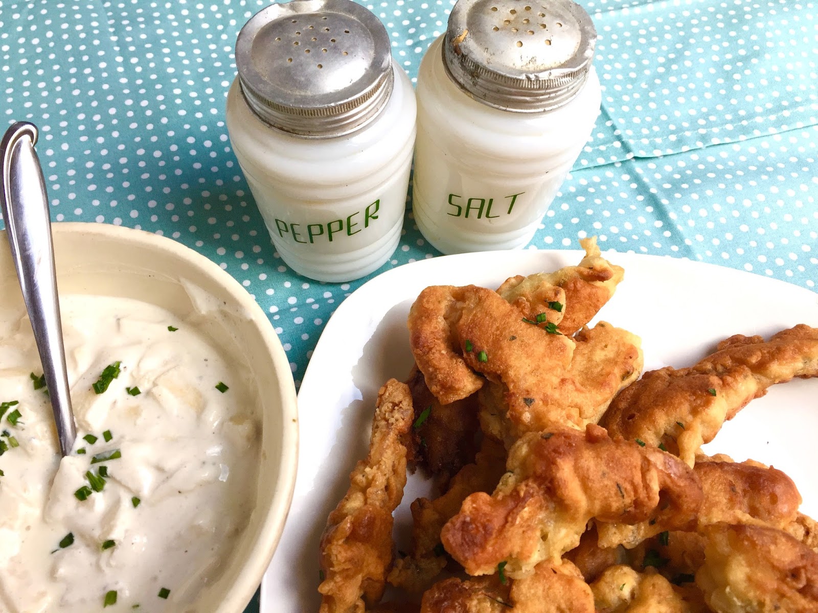 Beer Batter Fried Fish Fingers with Apple Mustard Cream Diary of a