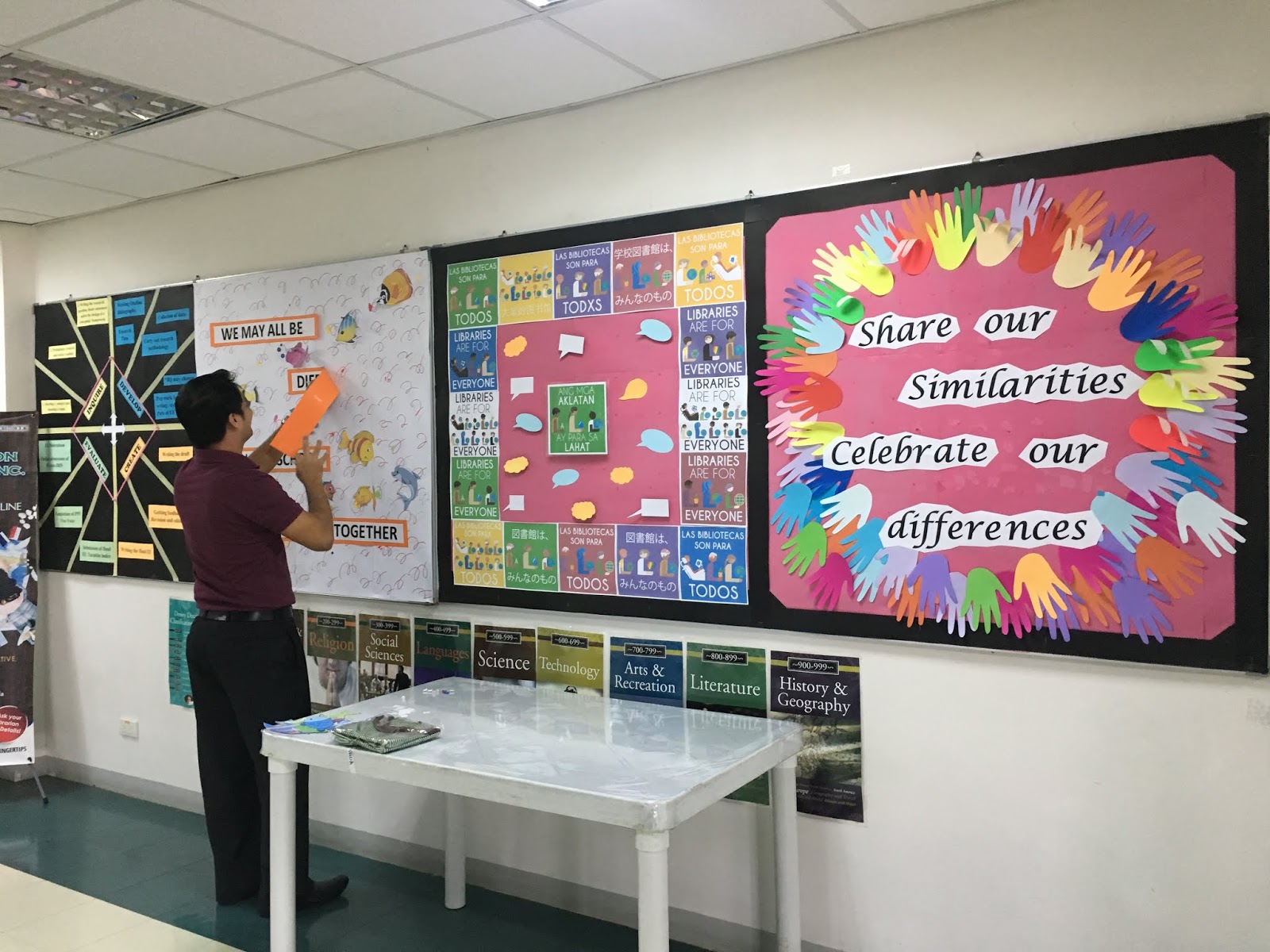 School Librarian in Action Library Bulletin Board We Are All Fish!