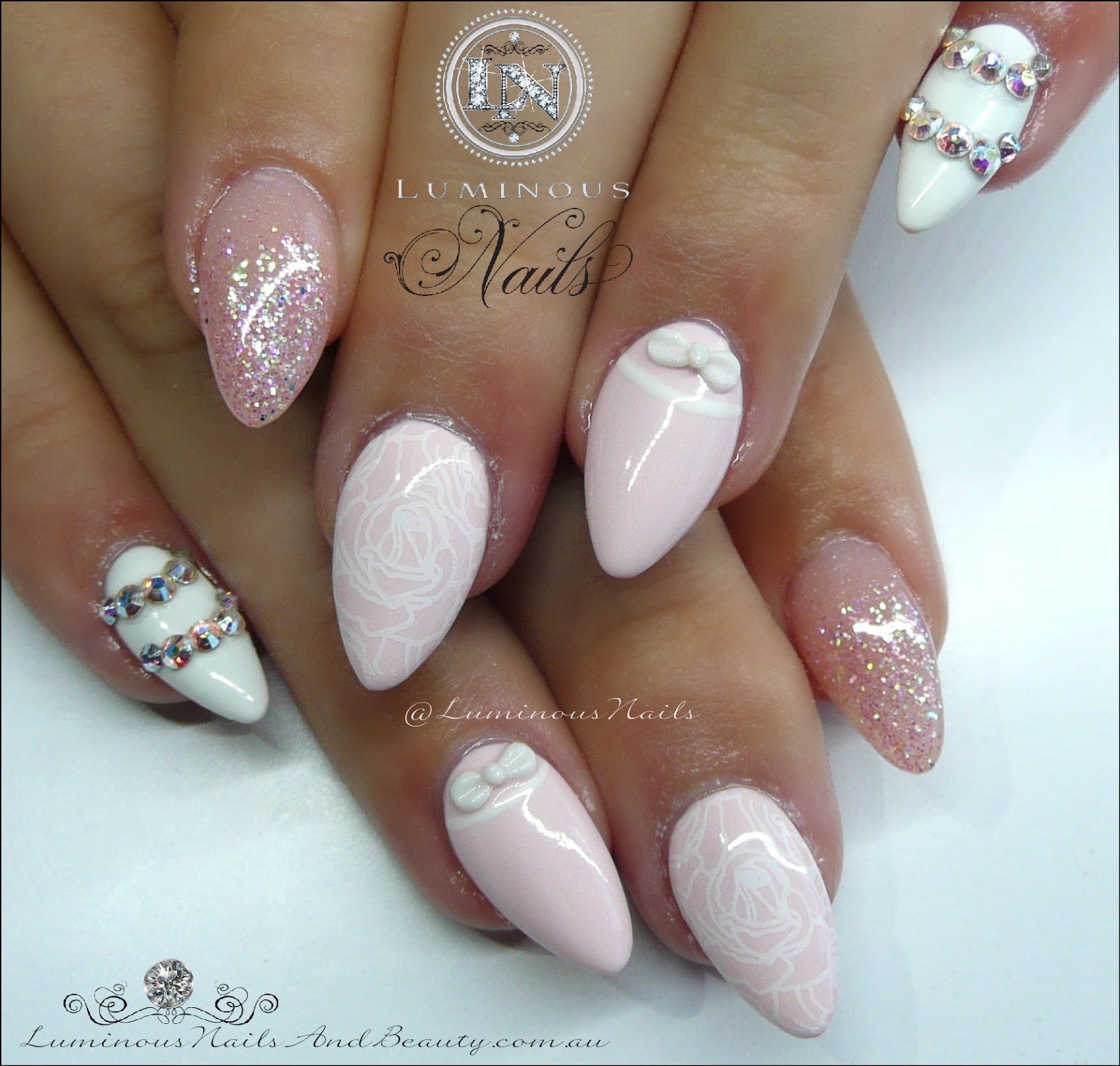 Luminous Nails Baby Pink White Pretties Acrylic Gel Baby Pink White Pretties Acrylic Gel Nails