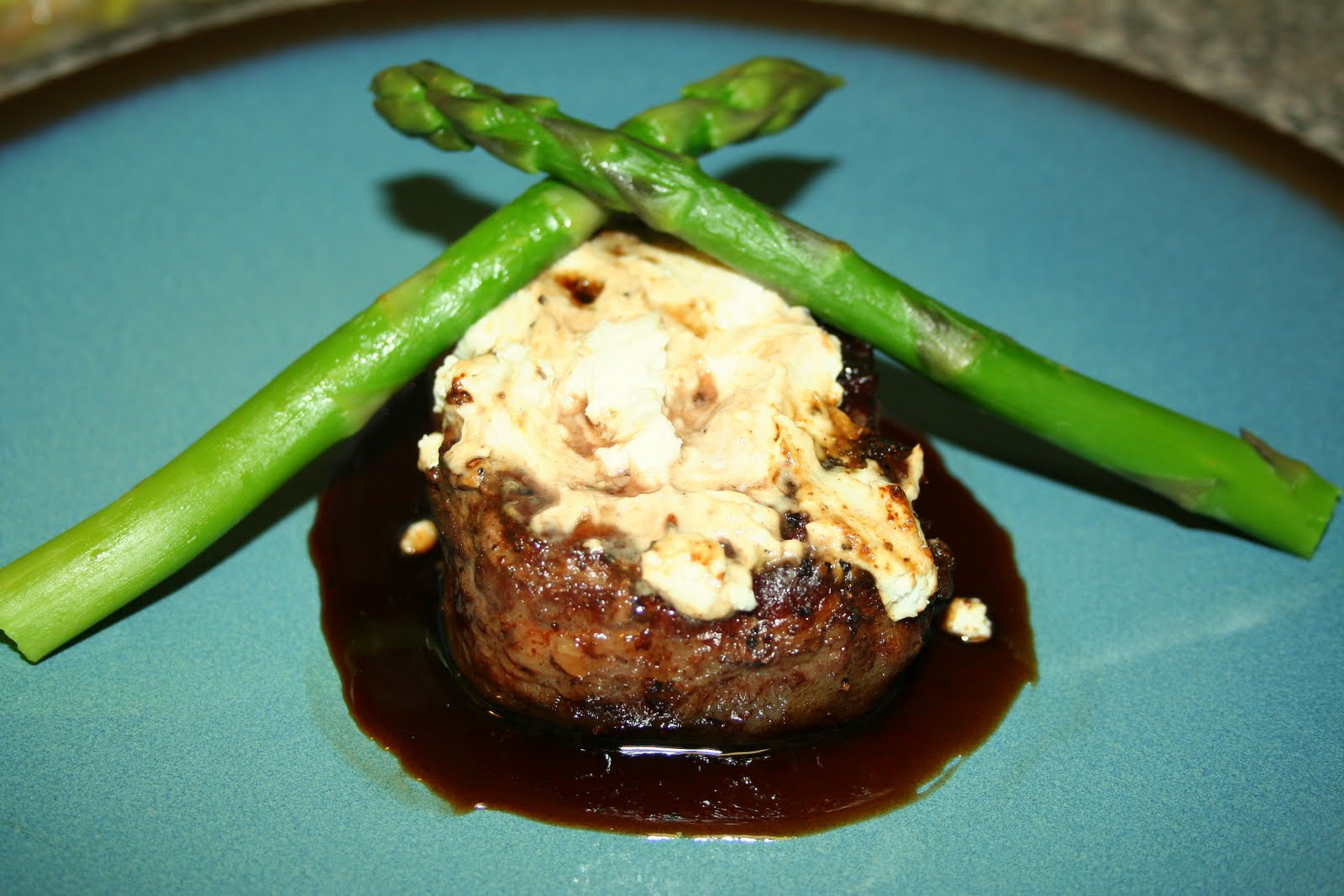 Searing Flame Filet Mignon with Goat Cheese and Balsamic Syrup