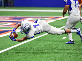 Football player scoring a touchdown, don't drop the ball challenge