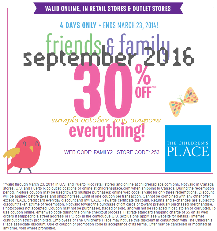 Free Printable Coupons Childrens Place Coupons