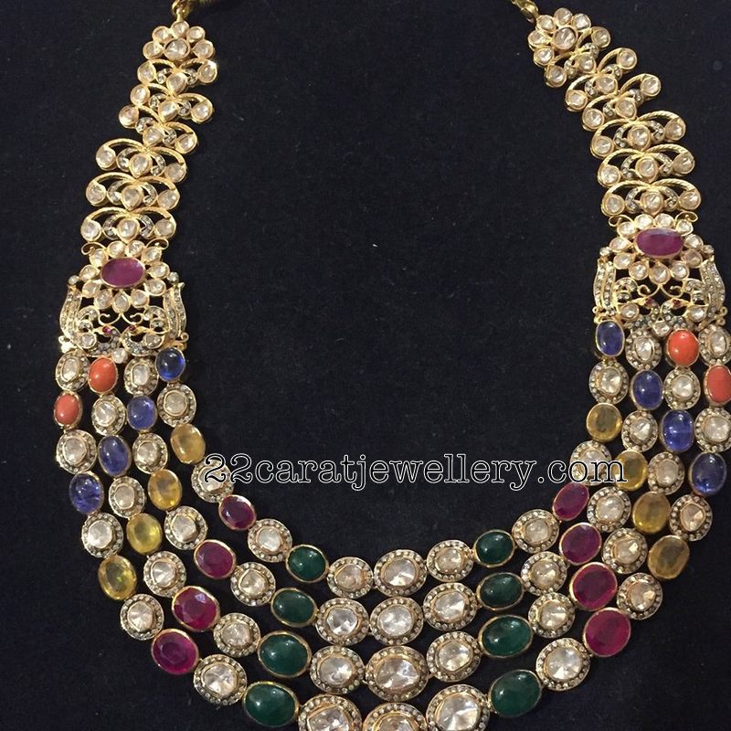 Navaratan Stone Multi Layer Necklace - Jewellery Designs