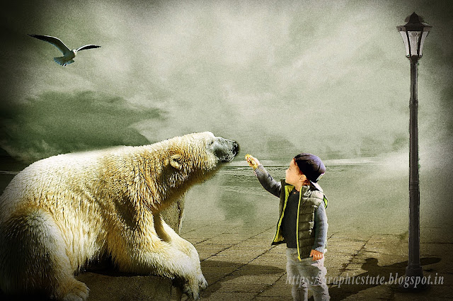 A Little Boy And A White Bear Photomanipulation In Photoshop 
