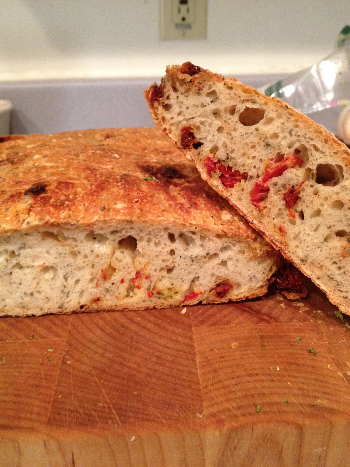 My Salty Kitchen No Knead Parmesan and Sun Dried Tomato Bread