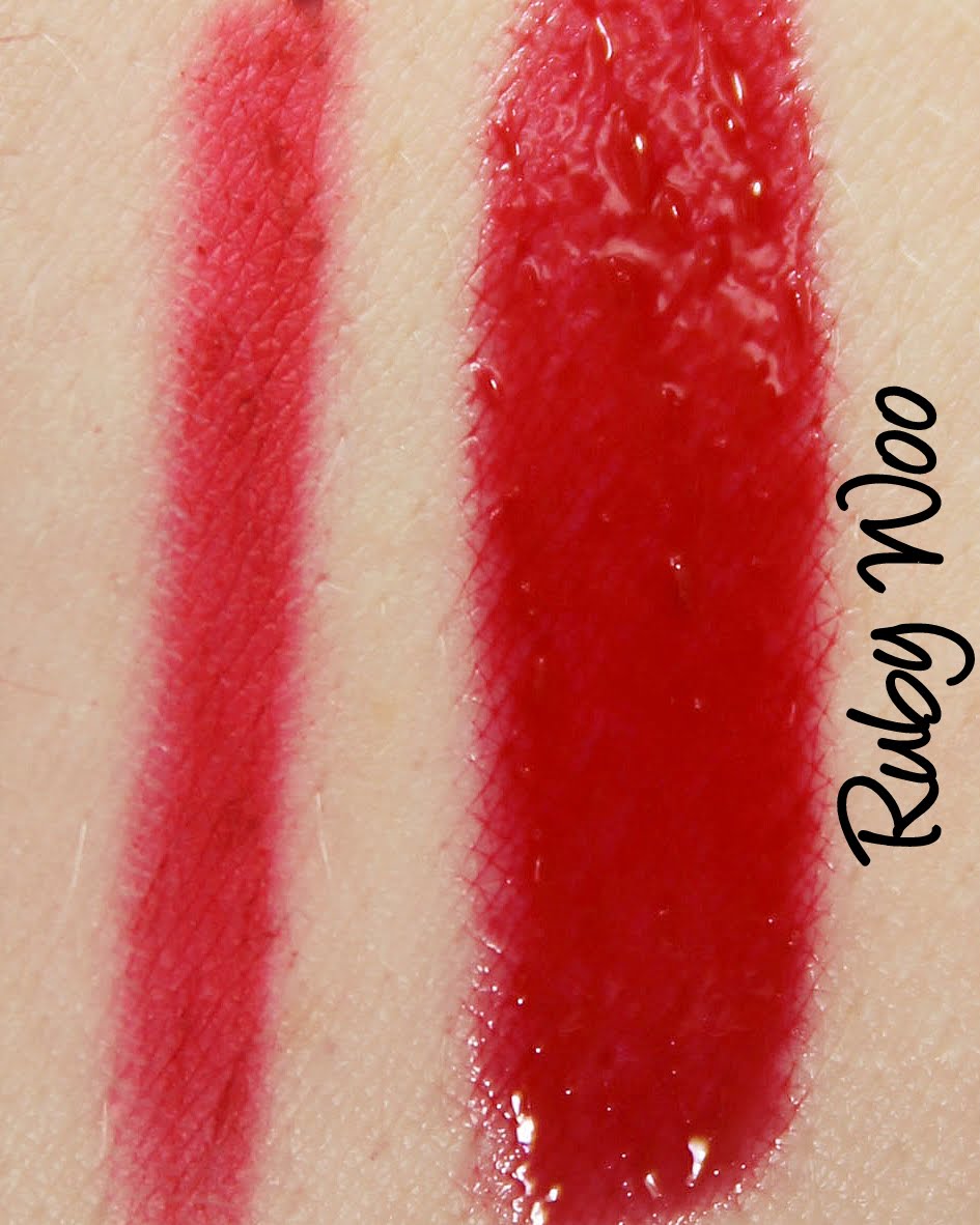 MAC Pencilled In: Ruby Woo Lip Pencil & Lipglass Swatches & Review