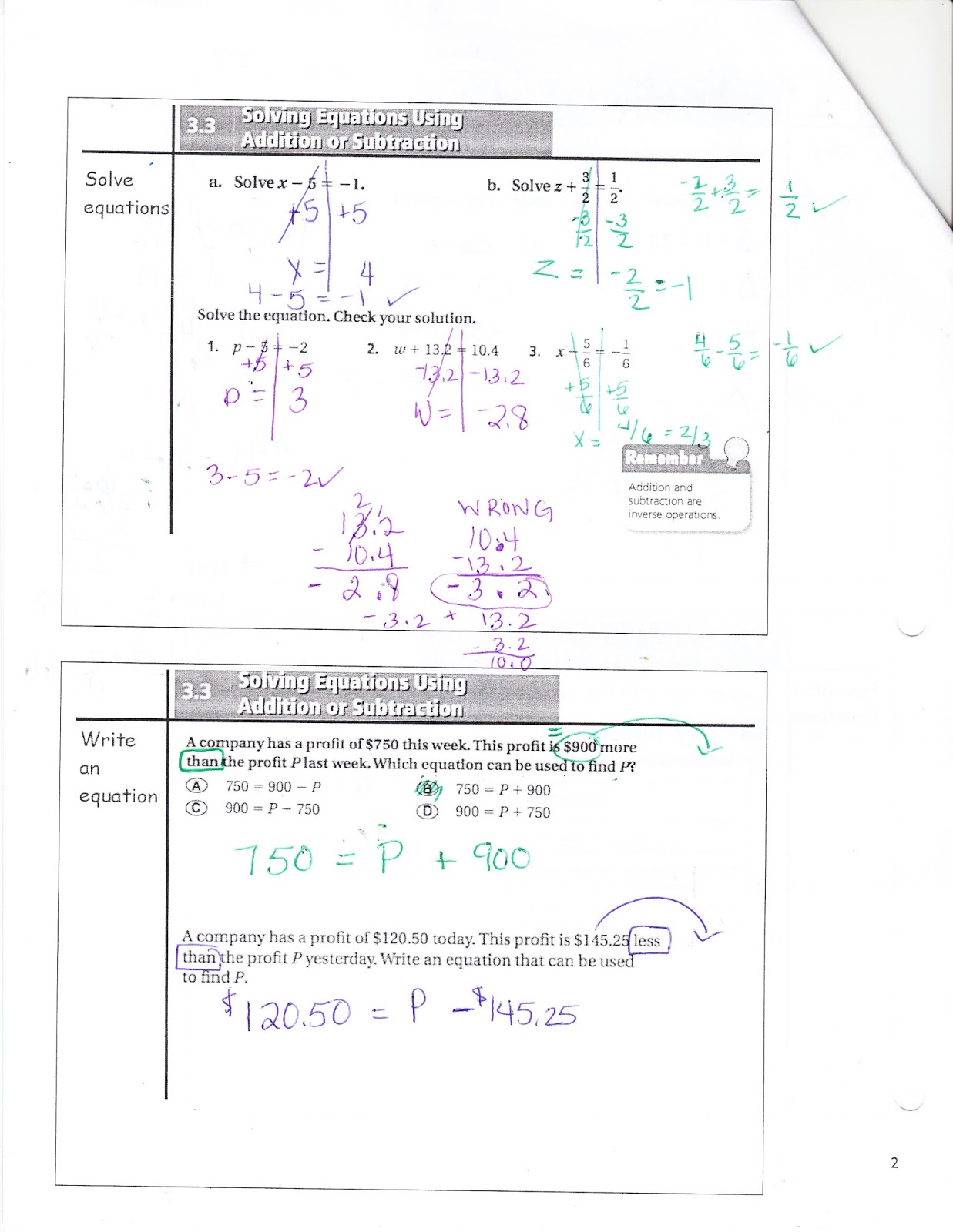 Ms. Jean's Classroom Blog: 3.3 Solving Equations Using Addition and