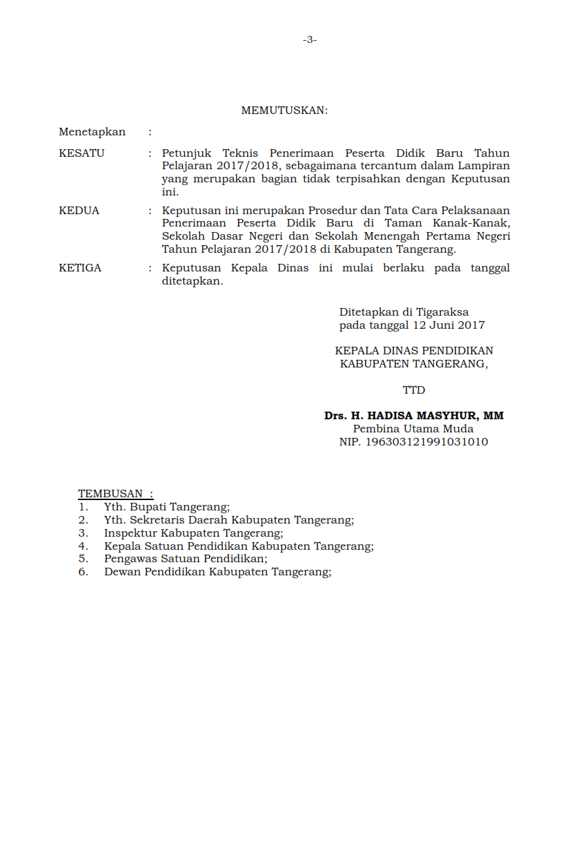 Contoh Surat Keputusan Kepala Dinas Pendidikan