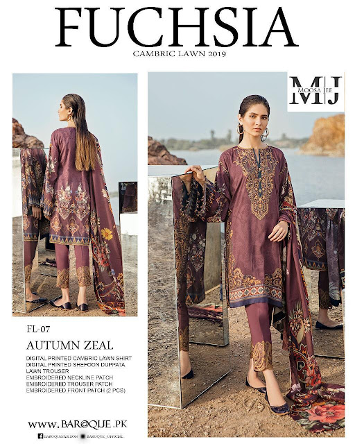 Baroque Fuchsia Lawn Embroidered Pakistani Suits wholesale