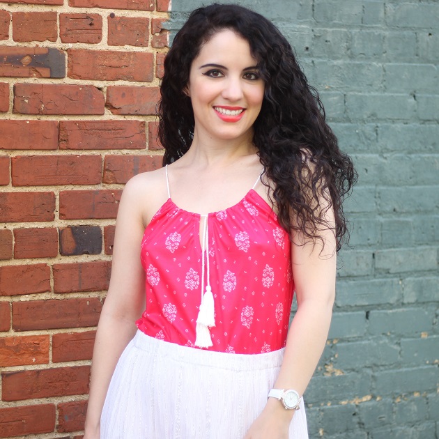 Libertad Green: Pink Print Tassel Top